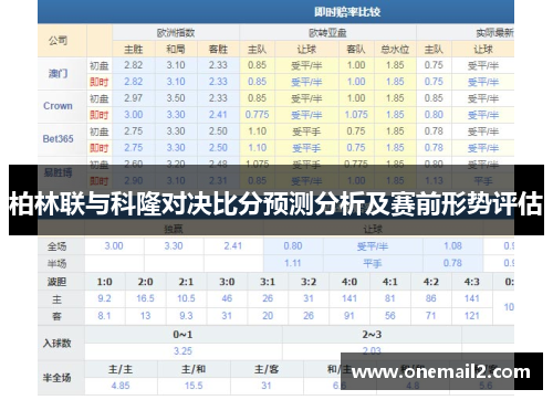 柏林联与科隆对决比分预测分析及赛前形势评估